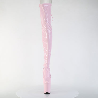 8" Heel, 4" PF Lace-Up Back Stretch Thigh Boot, Side Zip (Pleaser FLAM3850/B/M)