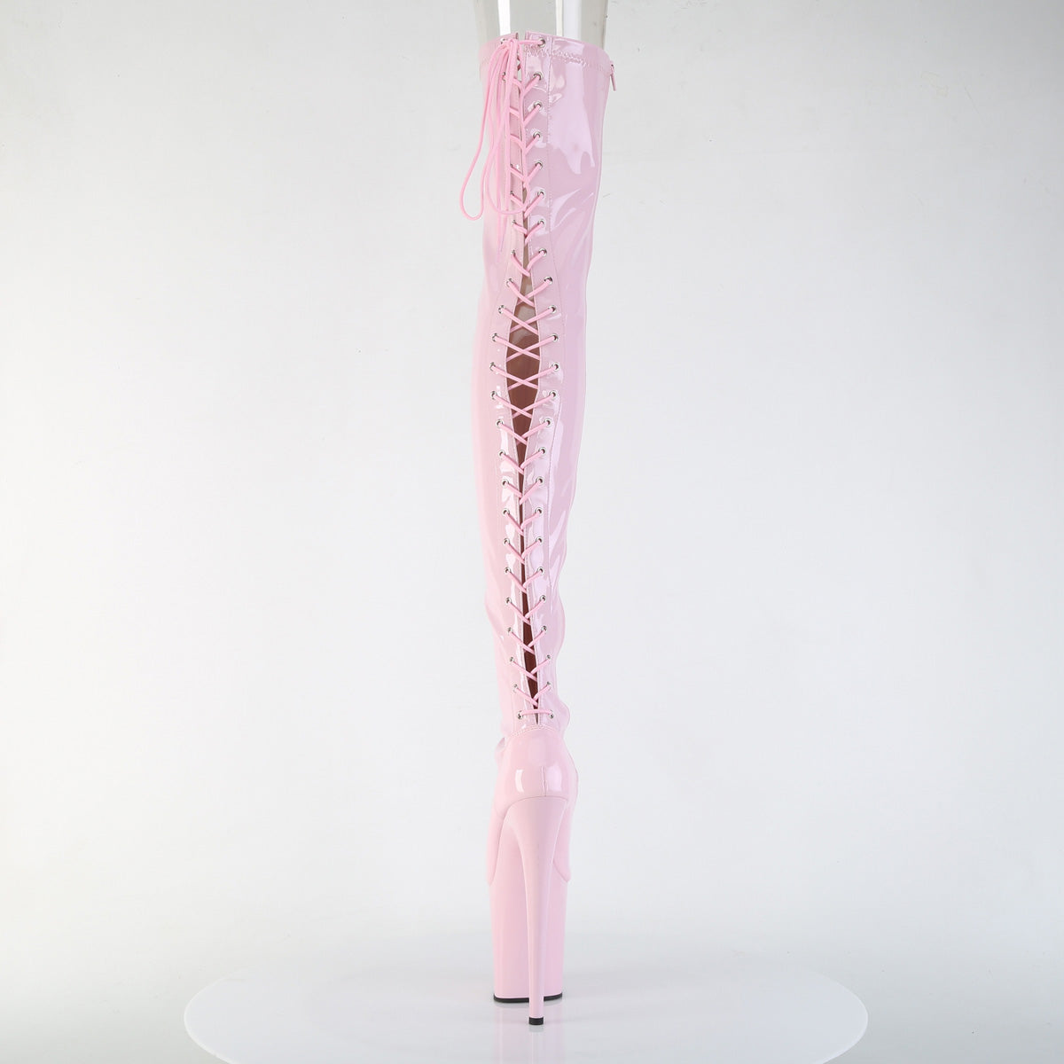 8" Heel, 4" PF Lace-Up Back Stretch Thigh Boot, Side Zip (Pleaser FLAM3850/B/M)