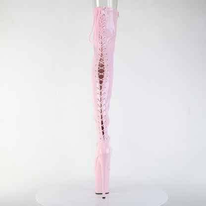 8" Heel, 4" PF Lace-Up Back Stretch Thigh Boot, Side Zip (Pleaser FLAM3850/B/M)