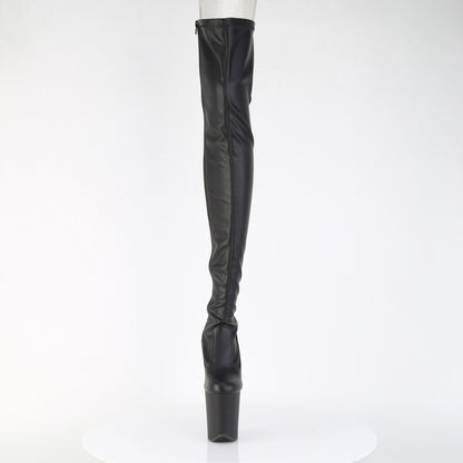 8" Heel, 4" PF Lace-Up Back Stretch Thigh Boot, Side Zip (Pleaser FLAM3850/B/M)