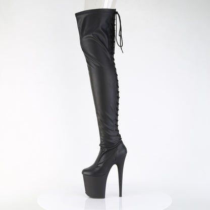 8" Heel, 4" PF Lace-Up Back Stretch Thigh Boot, Side Zip (Pleaser FLAM3850/B/M)