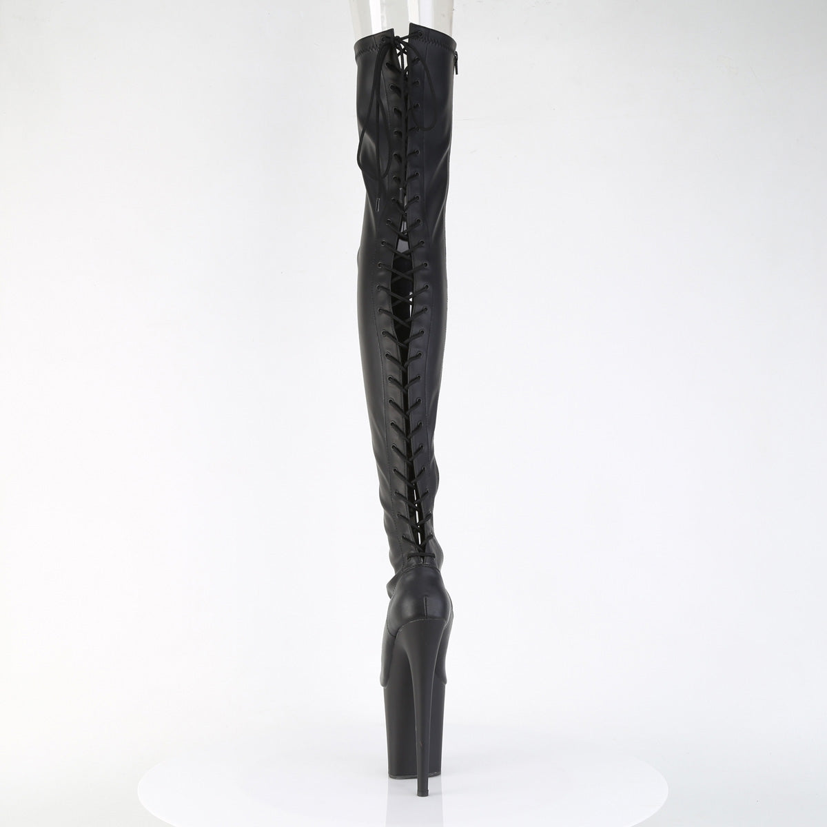 8" Heel, 4" PF Lace-Up Back Stretch Thigh Boot, Side Zip (Pleaser FLAM3850/B/M)