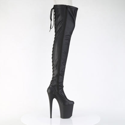 8" Heel, 4" PF Lace-Up Back Stretch Thigh Boot, Side Zip (Pleaser FLAM3850/B/M)