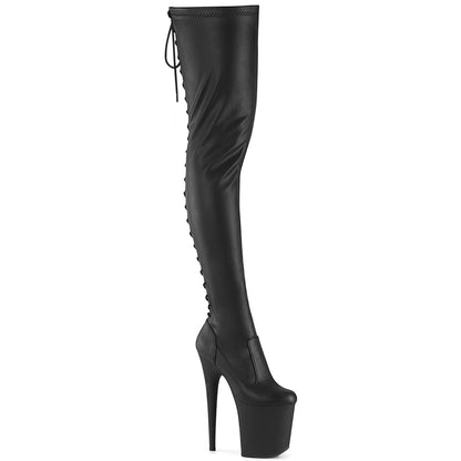 8" Heel, 4" PF Lace-Up Back Stretch Thigh Boot, Side Zip (Pleaser FLAM3850/B/M)
