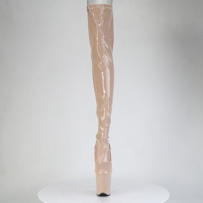 8" Heel, 4" PF Lace-Up Back Stretch Thigh Boot, Side Zip (Pleaser FLAM3850/B/M)