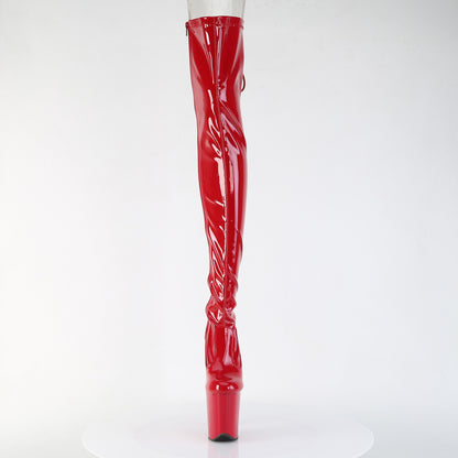 8" Heel, 4" PF Lace-Up Back Stretch Thigh Boot, Side Zip (Pleaser FLAM3850/B/M)