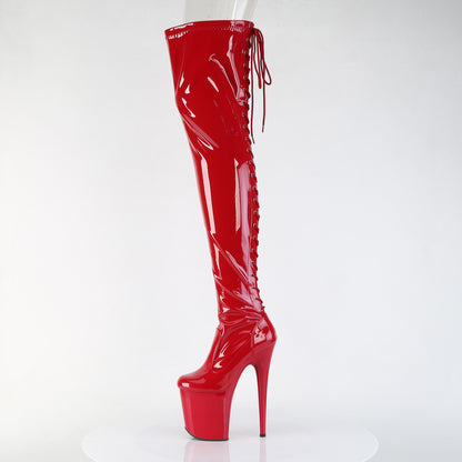 8" Heel, 4" PF Lace-Up Back Stretch Thigh Boot, Side Zip (Pleaser FLAM3850/B/M)
