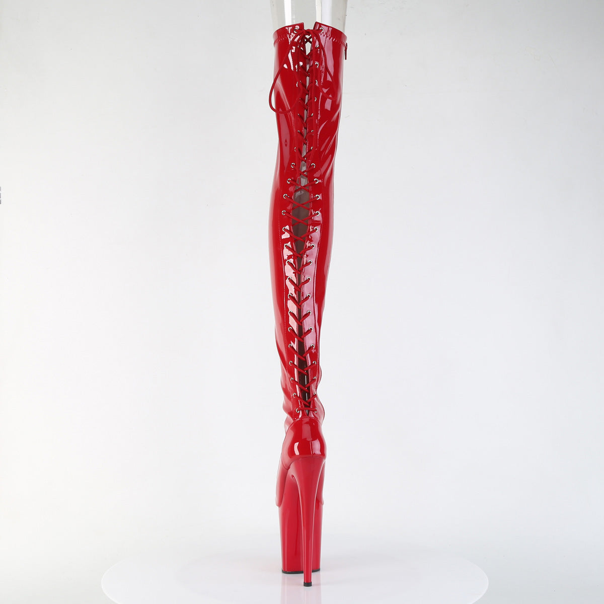 8" Heel, 4" PF Lace-Up Back Stretch Thigh Boot, Side Zip (Pleaser FLAM3850/B/M)