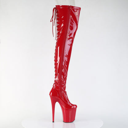 8" Heel, 4" PF Lace-Up Back Stretch Thigh Boot, Side Zip (Pleaser FLAM3850/B/M)