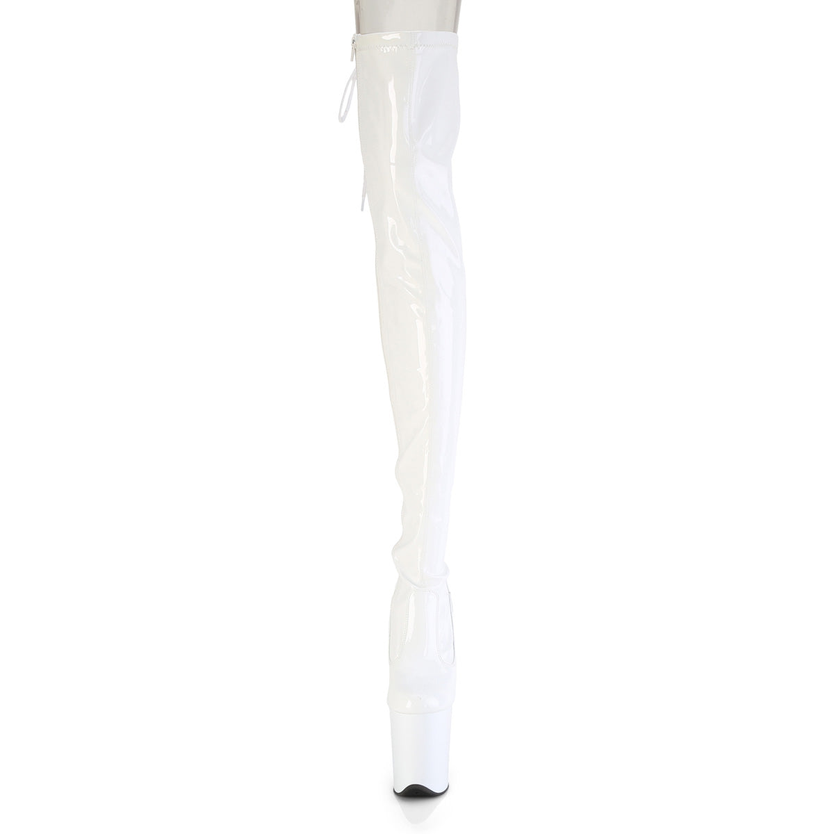 8" Heel, 4" PF Lace-Up Back Stretch Thigh Boot, Side Zip (Pleaser FLAM3850/B/M)