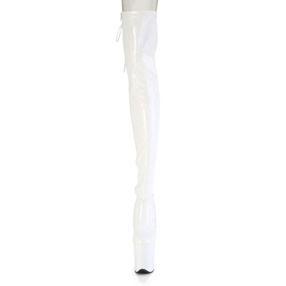 8" Heel, 4" PF Lace-Up Back Stretch Thigh Boot, Side Zip (Pleaser FLAM3850/B/M)
