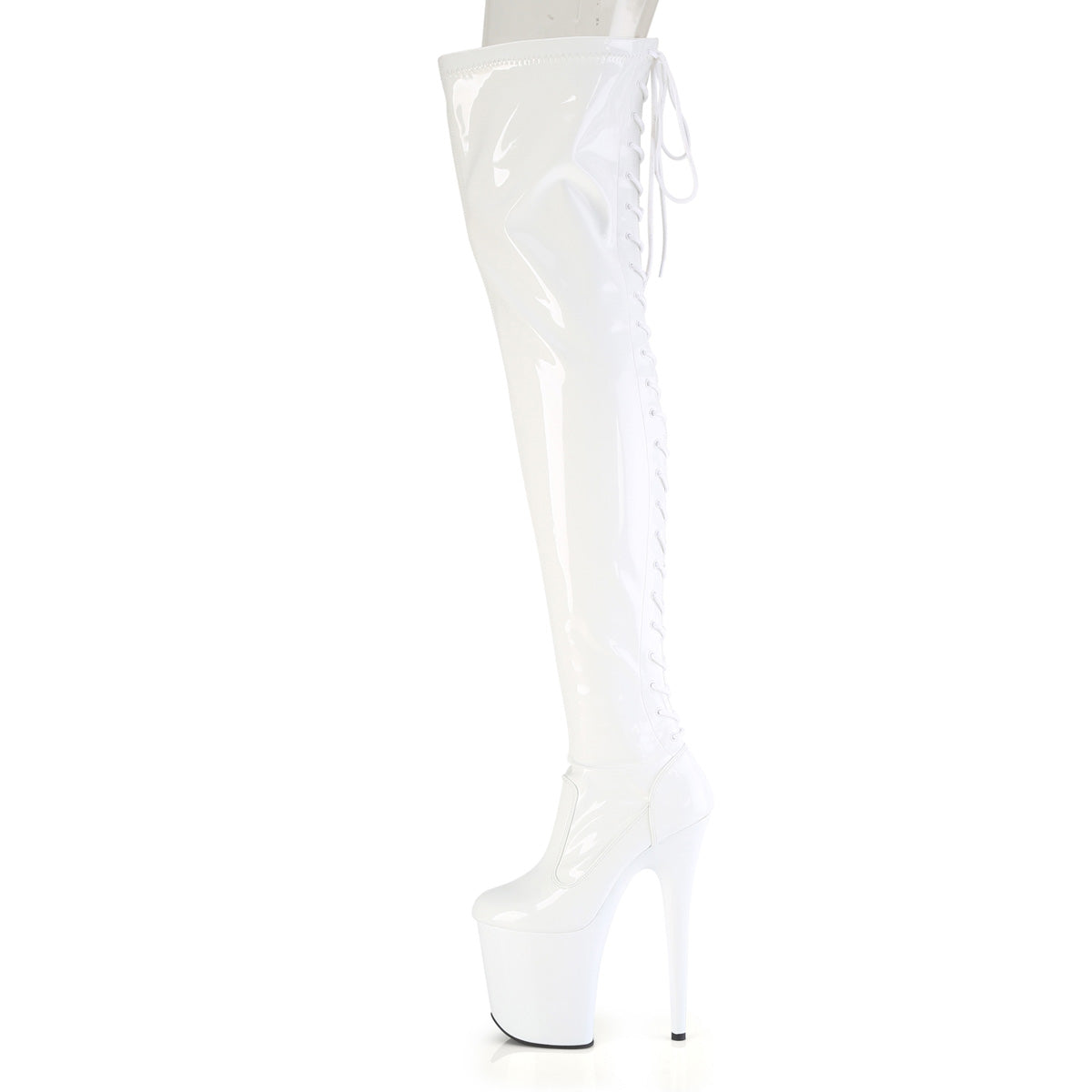8" Heel, 4" PF Lace-Up Back Stretch Thigh Boot, Side Zip (Pleaser FLAM3850/B/M)