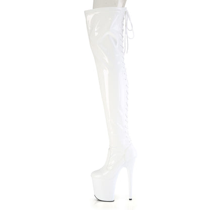 8" Heel, 4" PF Lace-Up Back Stretch Thigh Boot, Side Zip (Pleaser FLAM3850/B/M)