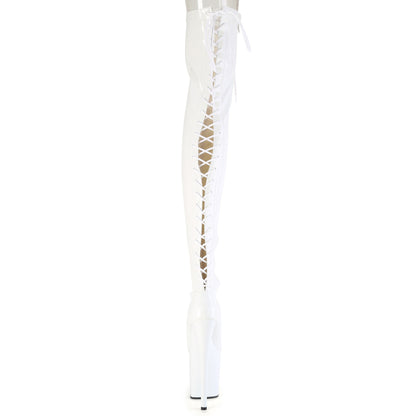 8" Heel, 4" PF Lace-Up Back Stretch Thigh Boot, Side Zip (Pleaser FLAM3850/B/M)