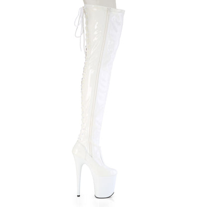 8" Heel, 4" PF Lace-Up Back Stretch Thigh Boot, Side Zip (Pleaser FLAM3850/B/M)
