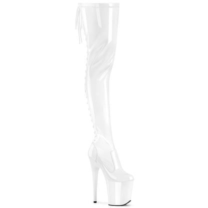 8" Heel, 4" PF Lace-Up Back Stretch Thigh Boot, Side Zip (Pleaser FLAM3850/B/M)