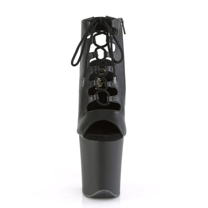 8" Heel, 4" PF Open Toe/Heel Front Lace Up Ankle Bootie (Pleaser FLAM800-20/B/M)