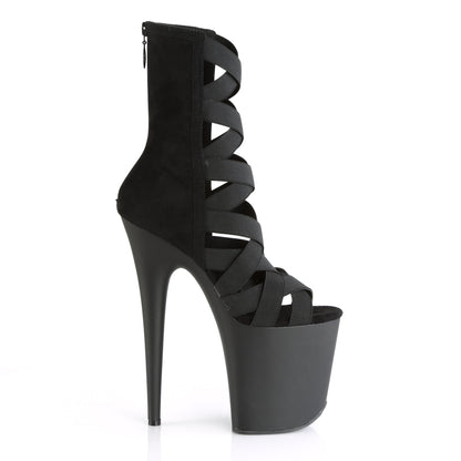 8" Heel, 4" PF Criss Cross Bootie Sandal, Back Zip (Pleaser FLAM800-24/BELS-MF/M)
