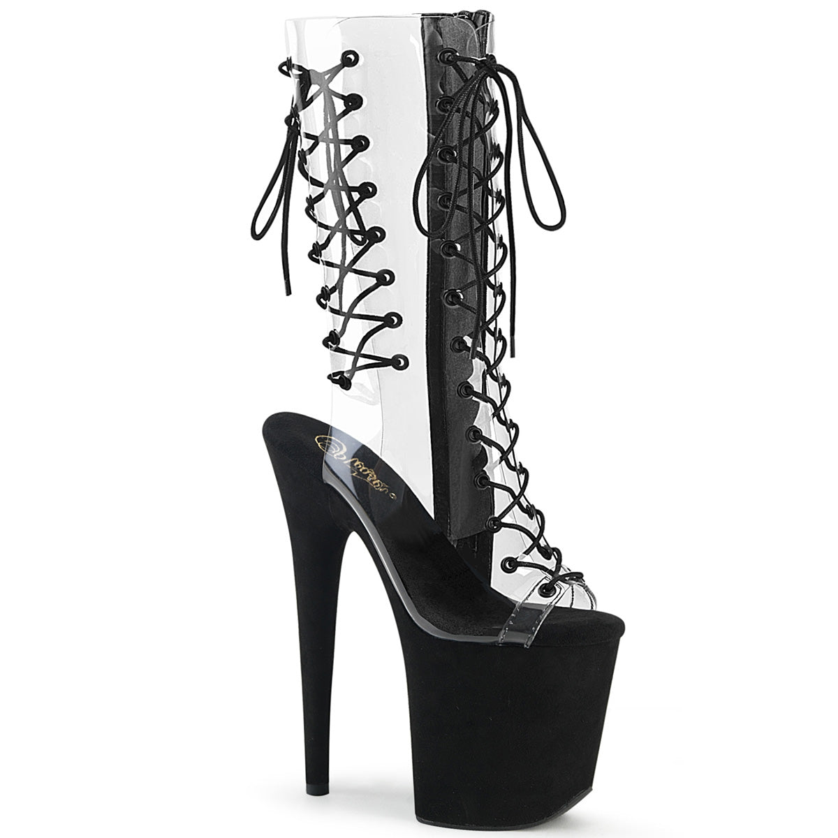 *8" Heel, 4" PF Lace-Up Mid Calf Boot, Side Zip (Pleaser FLAM800-60FS/C/BFS)