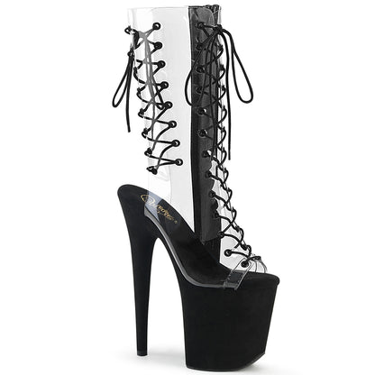 *8" Heel, 4" PF Lace-Up Mid Calf Boot, Side Zip (Pleaser FLAM800-60FS/C/BFS)