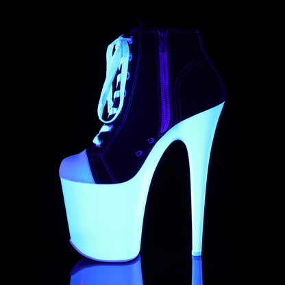 8" Heel, 4" PF Sneaker, Side Zip (Pleaser FLAM800SK-02/BCA/NW)