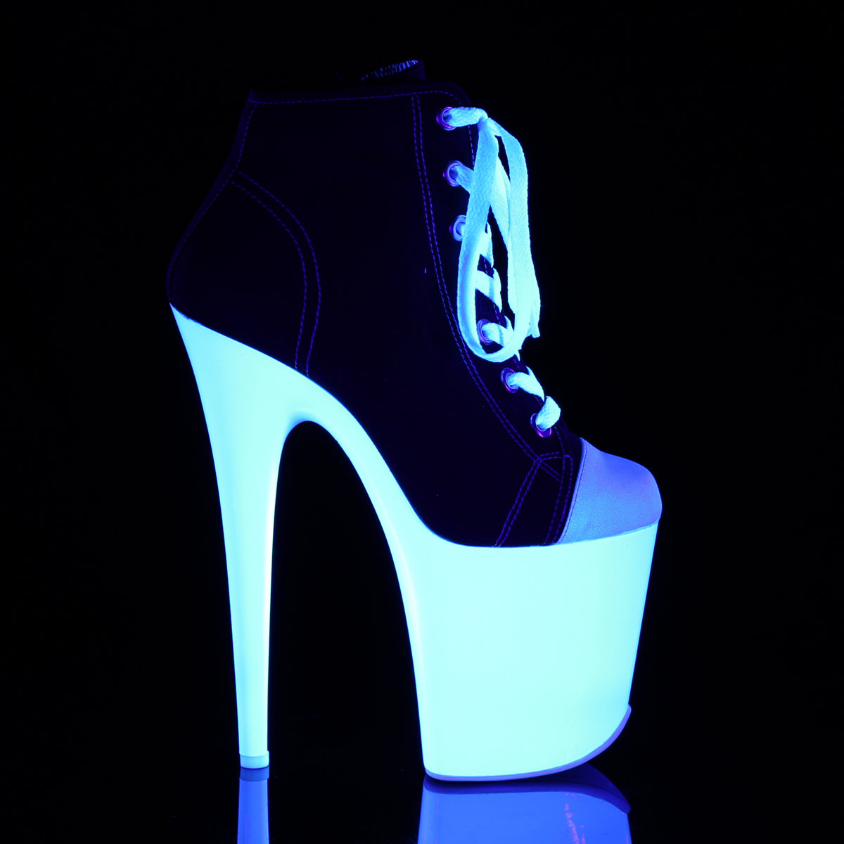 8" Heel, 4" PF Sneaker, Side Zip (Pleaser FLAM800SK-02/BCA/NW)