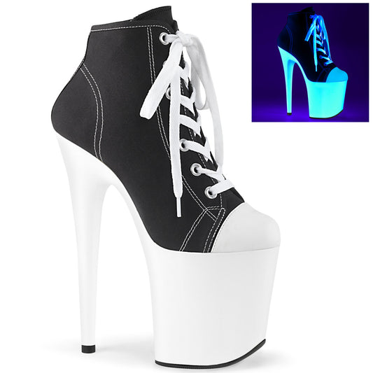 8" Heel, 4" PF Sneaker, Side Zip (Pleaser FLAM800SK-02/BCA/NW)