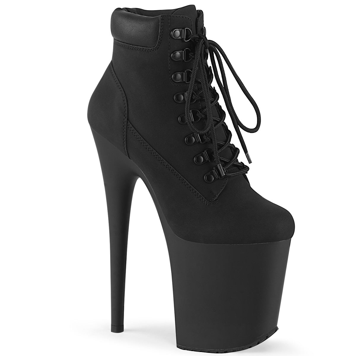 *8" Heel, 4" PF Lace-Up Front Bootie, Side Zip (Pleaser FLAM800TL-02/BNB/M)