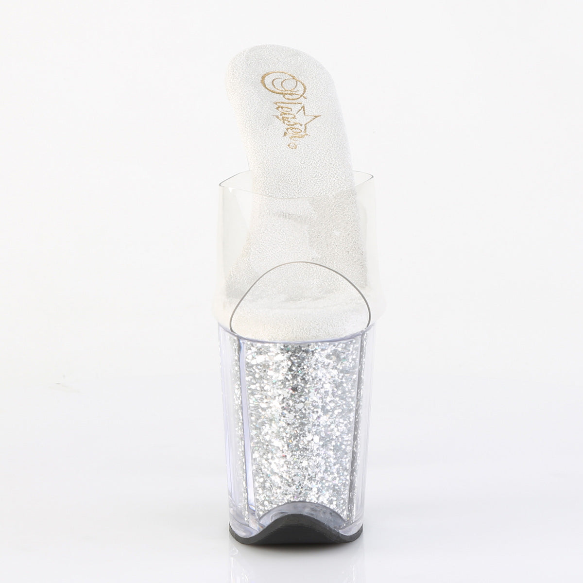 8" Heel, 4" PF Slide w/Glitter-filled Bottom (Pleaser FLAM801G/C/SG)