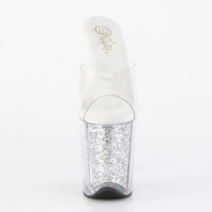 8" Heel, 4" PF Slide w/Glitter-filled Bottom (Pleaser FLAM801G/C/SG)