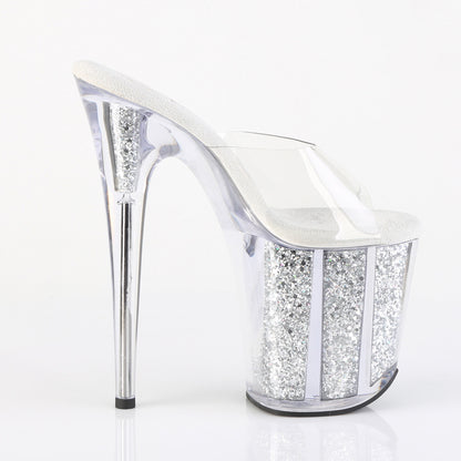 8" Heel, 4" PF Slide w/Glitter-filled Bottom (Pleaser FLAM801G/C/SG)