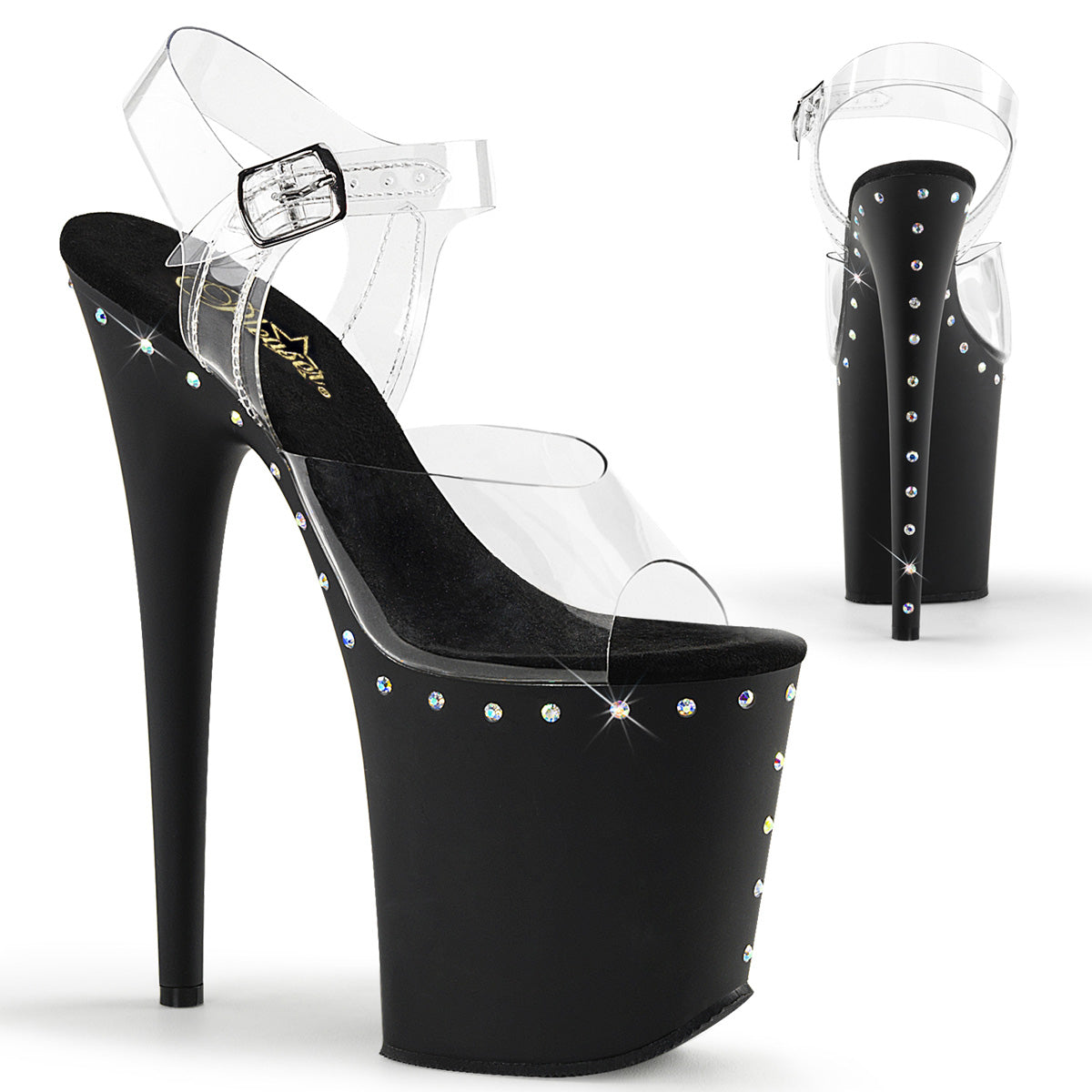 8" Heel, 4" PF Ankle Strap Sandal (Pleaser FLAM808ABLS/C/B)