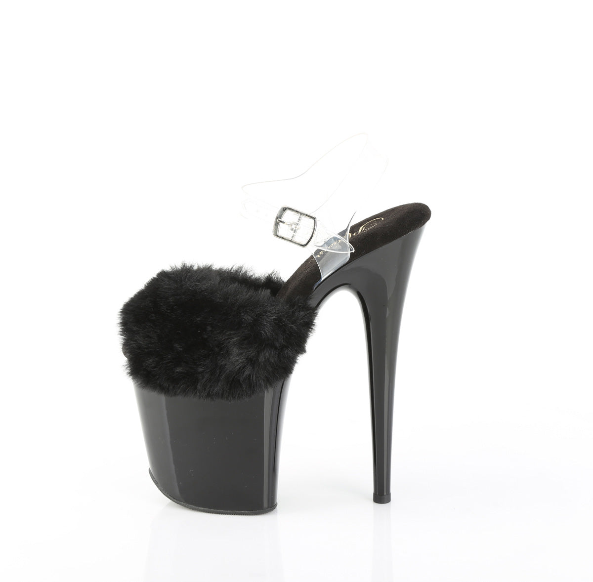 8" Heel, 4" PF Ankle Strap Sandal w/ Fur Upper (Pleaser FLAM808FUR/B/M)
