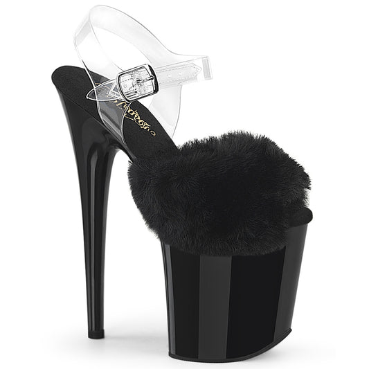 8" Heel, 4" PF Ankle Strap Sandal w/ Fur Upper (Pleaser FLAM808FUR/B/M)