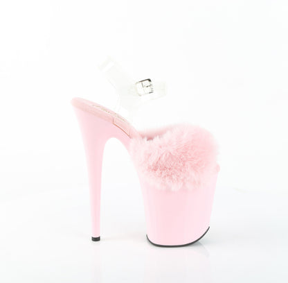 8" Heel, 4" PF Ankle Strap Sandal w/ Fur Upper (Pleaser FLAM808FUR/B/M)