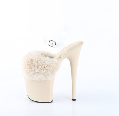 8" Heel, 4" PF Ankle Strap Sandal w/ Fur Upper (Pleaser FLAM808FUR/B/M)