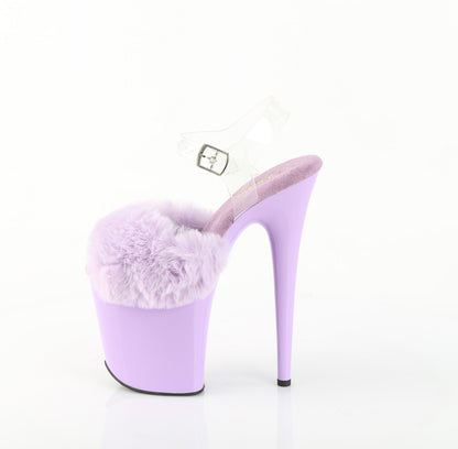 8" Heel, 4" PF Ankle Strap Sandal w/ Fur Upper (Pleaser FLAM808FUR/B/M)