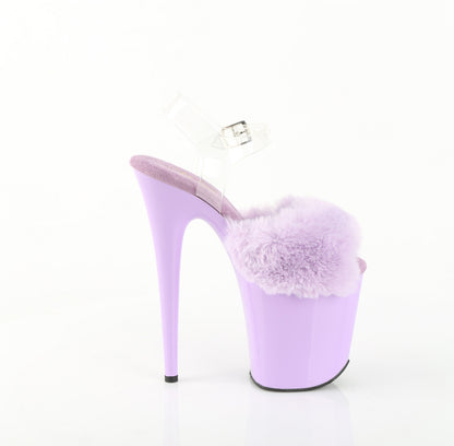 8" Heel, 4" PF Ankle Strap Sandal w/ Fur Upper (Pleaser FLAM808FUR/B/M)