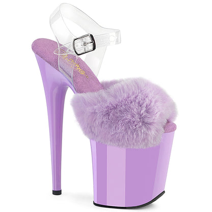 8" Heel, 4" PF Ankle Strap Sandal w/ Fur Upper (Pleaser FLAM808FUR/B/M)