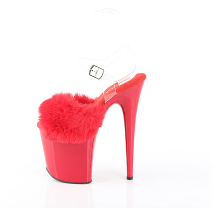 8" Heel, 4" PF Ankle Strap Sandal w/ Fur Upper (Pleaser FLAM808FUR/B/M)