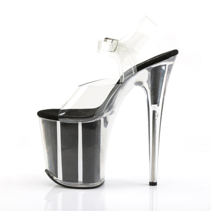 8" Heel, 4" PF Ankle Strap Sandal w/ Glitter Inserts (Pleaser FLAM808G/C/B)