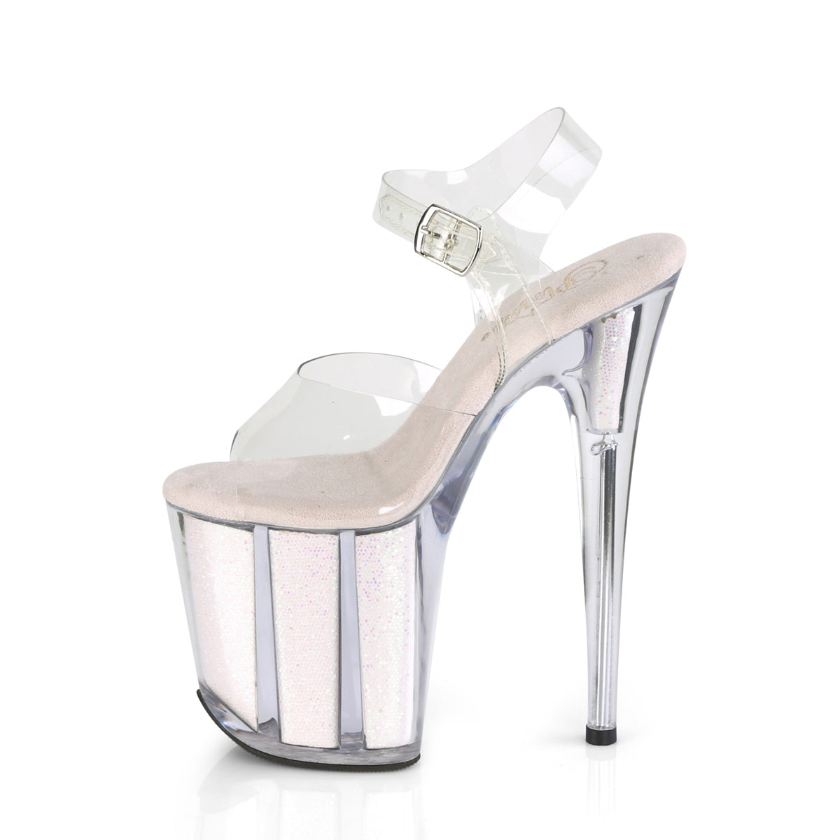 8" Heel, 4" PF Ankle Strap Sandal w/ Glitter Inserts (Pleaser FLAM808G/C/B)