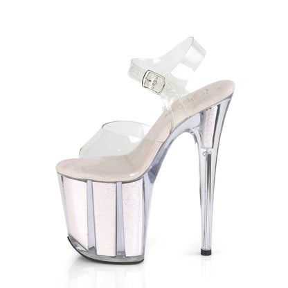 8" Heel, 4" PF Ankle Strap Sandal w/ Glitter Inserts (Pleaser FLAM808G/C/B)