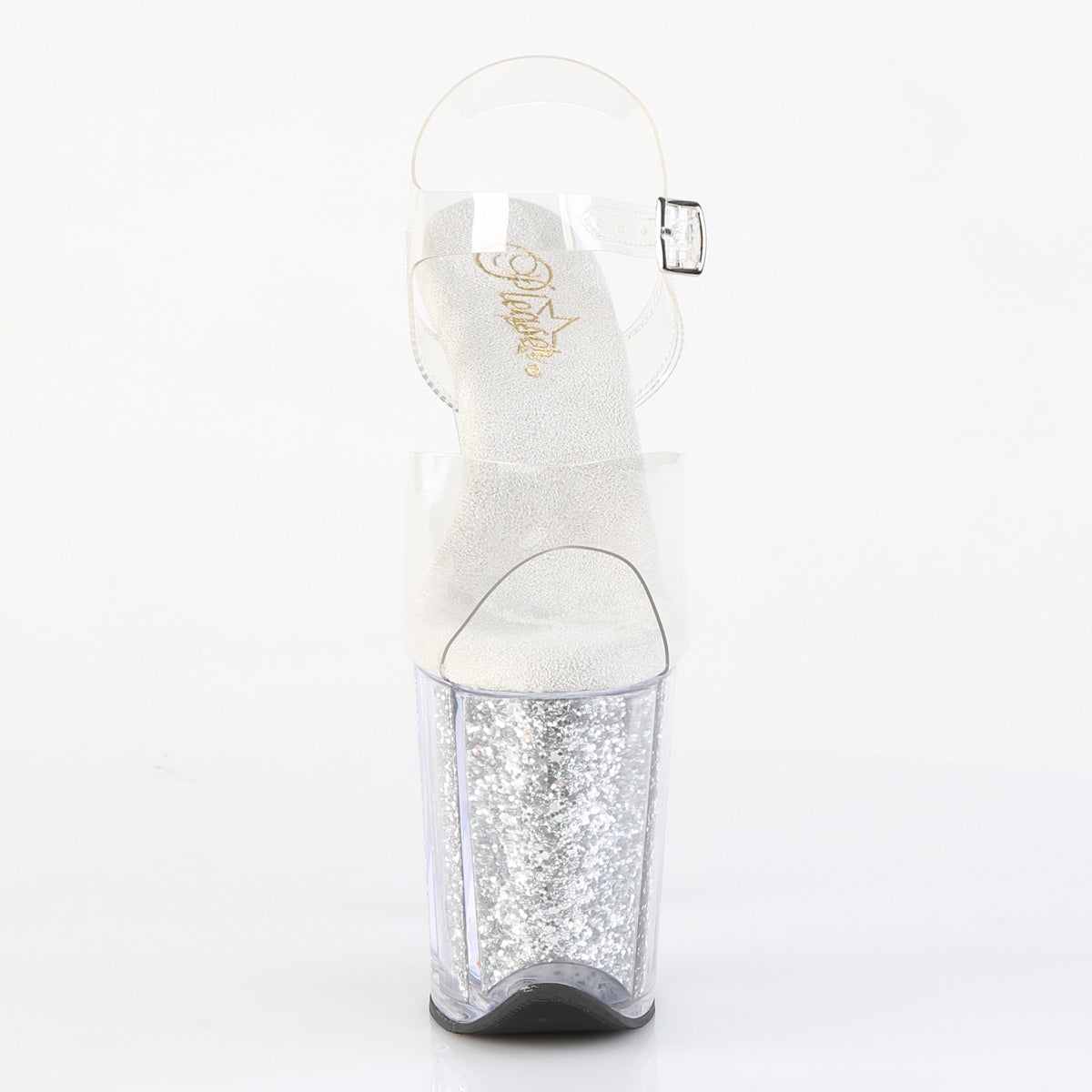 8" Heel, 4" PF Ankle Strap Sandal w/ Glitter Inserts (Pleaser FLAM808G/C/B)