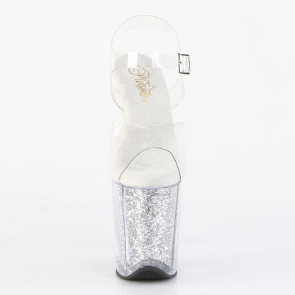 8" Heel, 4" PF Ankle Strap Sandal w/ Glitter Inserts (Pleaser FLAM808G/C/B)