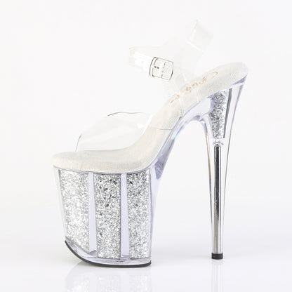 8" Heel, 4" PF Ankle Strap Sandal w/ Glitter Inserts (Pleaser FLAM808G/C/B)