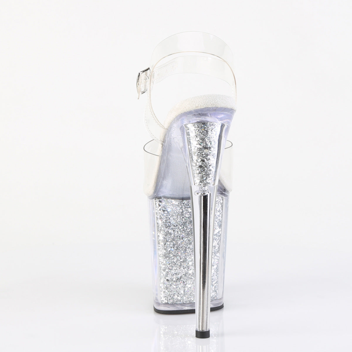 8" Heel, 4" PF Ankle Strap Sandal w/ Glitter Inserts (Pleaser FLAM808G/C/B)