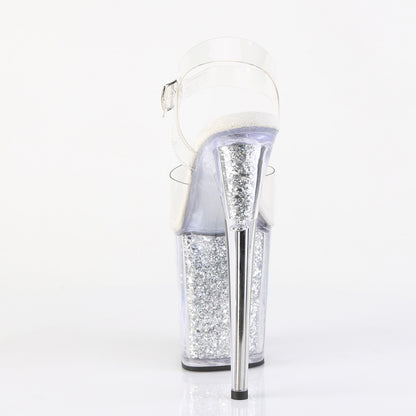 8" Heel, 4" PF Ankle Strap Sandal w/ Glitter Inserts (Pleaser FLAM808G/C/B)
