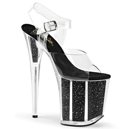 8" Heel, 4" PF Ankle Strap Sandal w/ Glitter Inserts (Pleaser FLAM808G/C/B)