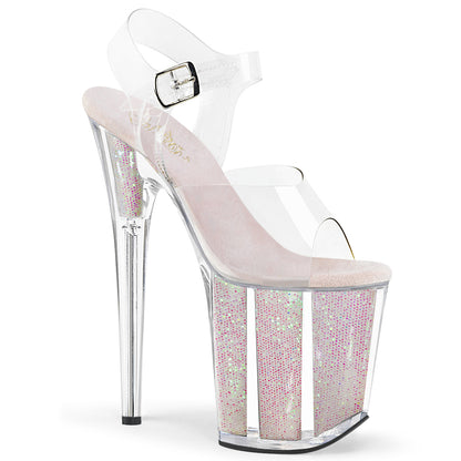 8" Heel, 4" PF Ankle Strap Sandal w/ Glitter Inserts (Pleaser FLAM808G/C/B)